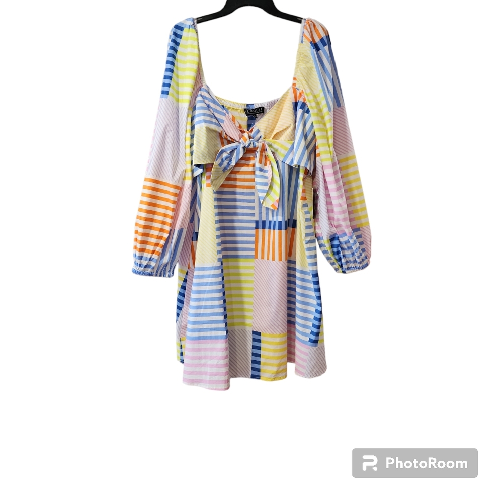 Eloquii size 20 multicolor stripes tie bodice mini dress nwt